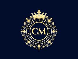 Letter CM Antique royal luxury victorian logo with ornamental frame. vector