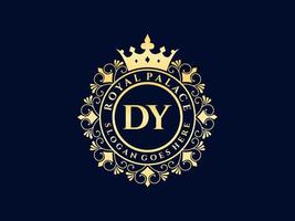 Letter DY Antique royal luxury victorian logo with ornamental frame. vector