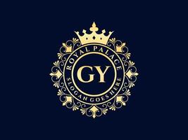 letra gy logotipo victoriano de lujo real antiguo con marco ornamental. vector