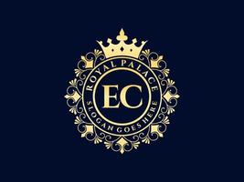 letra ec logotipo victoriano de lujo real antiguo con marco ornamental. vector