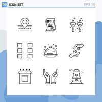 Pack of 9 creative Outlines of wireframe ui marketing layout dangling earrings Editable Vector Design Elements