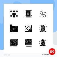 Editable Vector Line Pack of 9 Simple Solid Glyphs of cave document hyperlink business bank Editable Vector Design Elements