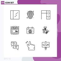 Pictogram Set of 9 Simple Outlines of course webinar furniture learning learning Editable Vector Design Elements