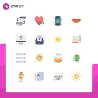 User Interface Pack of 16 Basic Flat Colors of rocket water message summer fruits Editable Pack of Creative Vector Design Elements