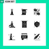 conjunto de 9 iconos de interfaz de usuario modernos símbolos signos para bomba nuclear papel ciencia verde elementos de diseño vectorial editables vector