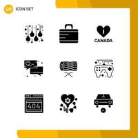 User Interface Pack of 9 Basic Solid Glyphs of st irish heart instrument contact Editable Vector Design Elements