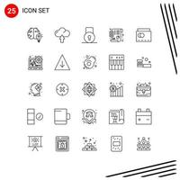 Mobile Interface Line Set of 25 Pictograms of beach financial upload budget security Editable Vector Design Elements