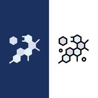 iconos de ciencia de molécula celular planos y llenos de línea conjunto de iconos vector fondo azul
