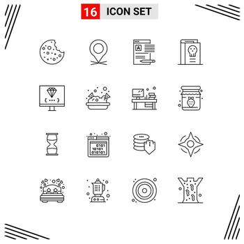 Editable Vector Line Pack of 16 Simple Outlines of coding halloween news fantasy book Editable Vector Design Elements