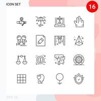 Pictogram Set of 16 Simple Outlines of camping three coding hand planning Editable Vector Design Elements