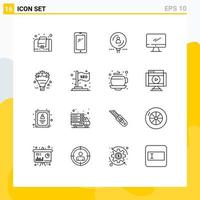 Set of 16 Commercial Outlines pack for pc device find monitor recruitment Editable Vector Design Elements