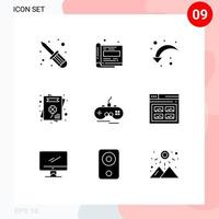 Universal Icon Symbols Group of 9 Modern Solid Glyphs of gamepad wireless reload joystick greeting card Editable Vector Design Elements