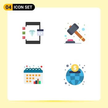 User Interface Pack of 4 Basic Flat Icons of app calendar develop court dots Editable Vector Design Elements