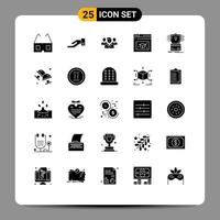 Solid Glyph Pack of 25 Universal Symbols of hack card friendzone creditcard cap Editable Vector Design Elements