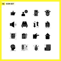 Group of 16 Solid Glyphs Signs and Symbols for speaker protractor bug easter angle Editable Vector Design Elements