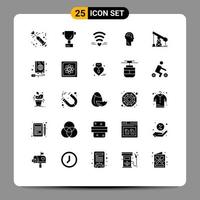 Pack of 25 Modern Solid Glyphs Signs and Symbols for Web Print Media such as industry user love upload update Editable Vector Design Elements