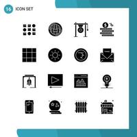 Pictogram Set of 16 Simple Solid Glyphs of grid coin thanksgiving money music Editable Vector Design Elements