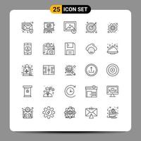 Group of 25 Lines Signs and Symbols for application labor photo gear target Editable Vector Design Elements