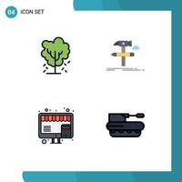 Pack of 4 Modern Filledline Flat Colors Signs and Symbols for Web Print Media such as tree tools nature design online Editable Vector Design Elements