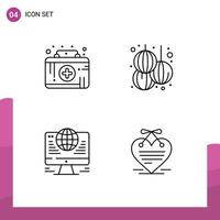 Group of 4 Modern Filledline Flat Colors Set for first aid kit connection medical emergency new network Editable Vector Design Elements