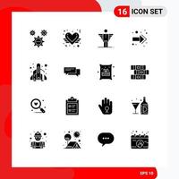 16 User Interface Solid Glyph Pack of modern Signs and Symbols of rocket back love arrow freedom Editable Vector Design Elements