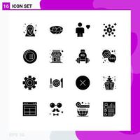 Modern Set of 16 Solid Glyphs and symbols such as drinks network avatar share human Editable Vector Design Elements