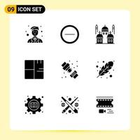 conjunto de 9 iconos de interfaz de usuario modernos signos de símbolos para elementos de diseño vectorial editables de arquitectura de edificios masjid de mapa conjunto vector