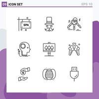 Modern Set of 9 Outlines Pictograph of board idea hat thinking mind Editable Vector Design Elements