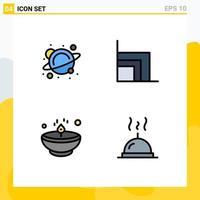 Mobile Interface Filledline Flat Color Set of 4 Pictograms of physics diwali space ecommerce lamp Editable Vector Design Elements