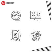 Mobile Interface Line Set of 4 Pictograms of gauge safe speed monitor credit Editable Vector Design Elements