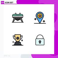 4 Universal Filledline Flat Colors Set for Web and Mobile Applications gymnastic prize map trophy lock Editable Vector Design Elements