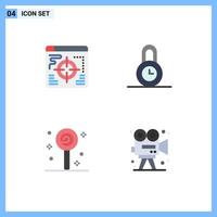 4 Creative Icons Modern Signs and Symbols of web sweet lock confect camera Editable Vector Design Elements