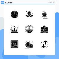 Editable Vector Line Pack of 9 Simple Solid Glyphs of cart king web empire hotel Editable Vector Design Elements