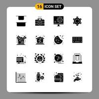 Set of 16 Commercial Solid Glyphs pack for fire setting bug gear fix Editable Vector Design Elements