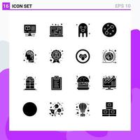 Set of 16 Commercial Solid Glyphs pack for artificial infection celebration germs halloween Editable Vector Design Elements