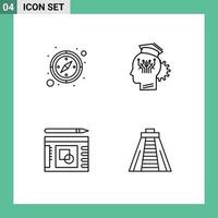 Modern Set of 4 Filledline Flat Colors and symbols such as compass layout knowledge smart success Editable Vector Design Elements