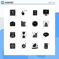 Universal Icon Symbols Group of 16 Modern Solid Glyphs of smart multimedia swipe electronics identity Editable Vector Design Elements