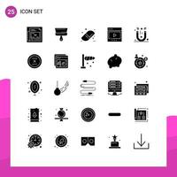 Editable Vector Line Pack of 25 Simple Solid Glyphs of physics play back to school multimedia media Editable Vector Design Elements