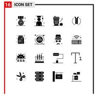 Pack of 16 Modern Solid Glyphs Signs and Symbols for Web Print Media such as two way road scholar glass apple Editable Vector Design Elements