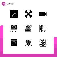 9 User Interface Solid Glyph Pack of modern Signs and Symbols of factory dresser record bedroom pie Editable Vector Design Elements