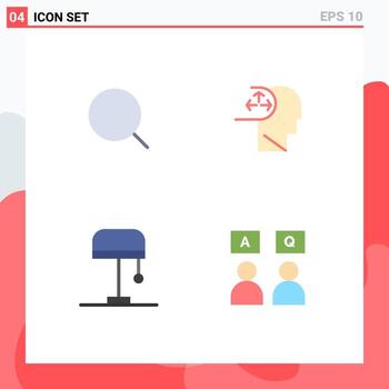 Pictogram Set of 4 Simple Flat Icons of search lamp max man answers Editable Vector Design Elements
