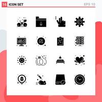 16 Universal Solid Glyph Signs Symbols of online evaluation data analytics hand analysis setting Editable Vector Design Elements
