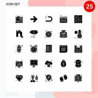 Modern Set of 25 Solid Glyphs Pictograph of calculator repair arrow maintenance calendar Editable Vector Design Elements