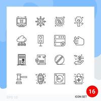 User Interface Pack of 16 Basic Outlines of server plant no green earth day Editable Vector Design Elements