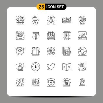paquete de 25 líneas modernas, signos y símbolos para medios de impresión web, como elementos de diseño de vectores editables de libro de vista de Internet de crecimiento global