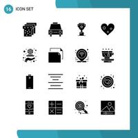 Set of 16 Commercial Solid Glyphs pack for grid favorite award like heart Editable Vector Design Elements