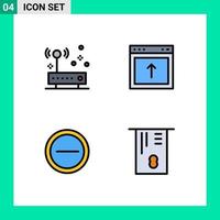 4 User Interface Filledline Flat Color Pack of modern Signs and Symbols of connection minus network interface atm Editable Vector Design Elements