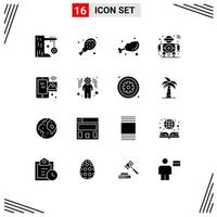 Universal Icon Symbols Group of 16 Modern Solid Glyphs of image smart chicken scanning future Editable Vector Design Elements