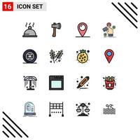 Universal Icon Symbols Group of 16 Modern Flat Color Filled Lines of web pay construction click pad lock Editable Creative Vector Design Elements