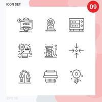 9 User Interface Outline Pack of modern Signs and Symbols of fuel product hotel mind brain Editable Vector Design Elements